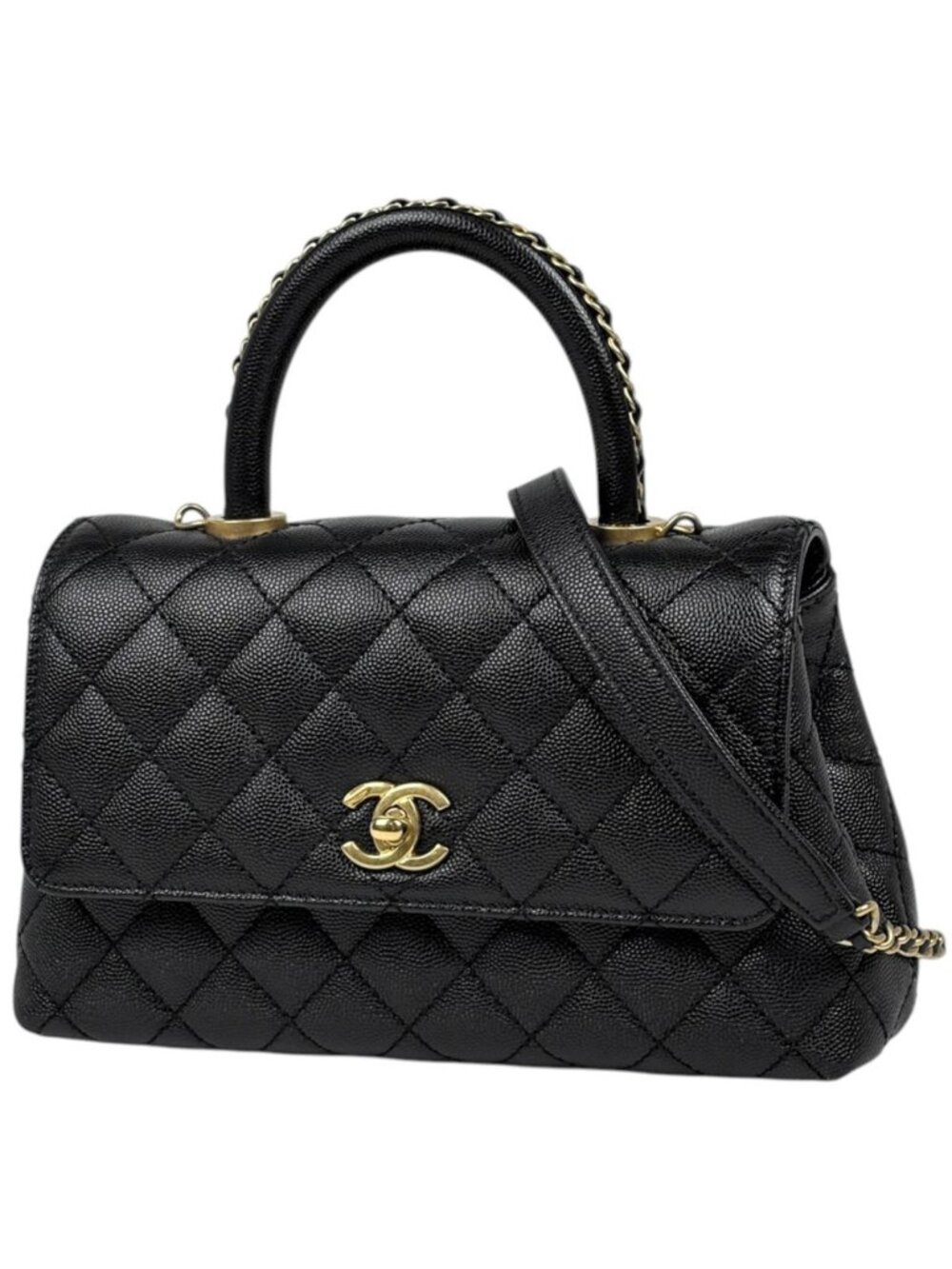 Chanel Handbag CC Logo Quilted 2-Way Caviar Leather Black